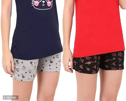 Buy That Trendz S to 3XL Cotton Printed Regular Lounge Night Shorts for Womens Ice Cream Grey Polka Dot Black-thumb2