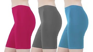 Buy That Trendz Cotton Tight Fit Lycra Stretchable Cycling Shorts Womens | Shorties for Active wear/Exercise/Workout/Yoga/Gym/Cycle/Running Rani Pink Light Skin Khaki Combo Pack of 3-thumb1