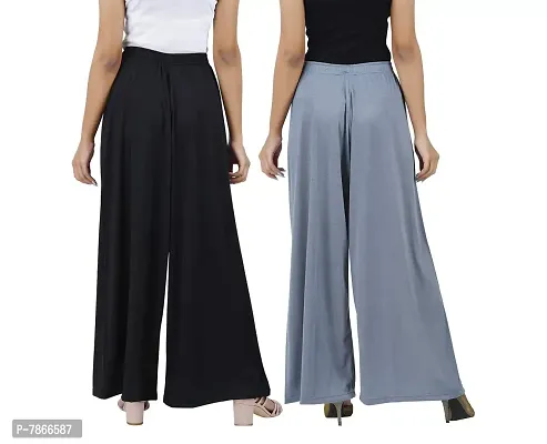 Buy That trendz Womens M to 6XL Cotton Viscose Loose Fit Flared Wide Leg Palazzo Pants for Black Grey 2 Pack Combo X-Large-thumb3