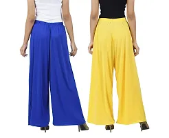 Buy That trendz Womens M to 6XL Cotton Viscose Loose Fit Flared Wide Leg Palazzo Pants for Royal Blue Yellow 2 Pack Combo Large-thumb2