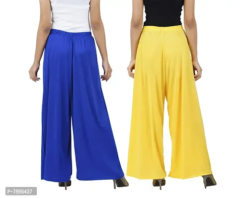 Buy That trendz Womens M to 6XL Cotton Viscose Loose Fit Flared Wide Leg Palazzo Pants for Royal Blue Yellow 2 Pack Combo Large-thumb3