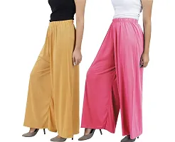 Buy That Trendz M to 6XL Cotton Viscose Loose Fit Flared Wide Leg Palazzo Pants for Women White Orange Combo Pack of 2-thumb1