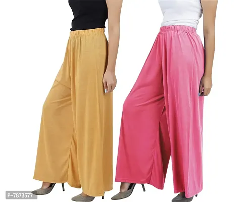 Buy That Trendz M to 6XL Cotton Viscose Loose Fit Flared Wide Leg Palazzo Pants for Women White Orange Combo Pack of 2-thumb2