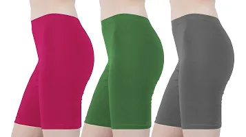 Buy That Trendz Cotton Tight Fit Lycra Stretchable Cycling Shorts Womens | Shorties for Active wear/Exercise/Workout/Yoga/Gym/Cycle/Running Rani Pink Light Skin Khaki Combo Pack of 3-thumb1