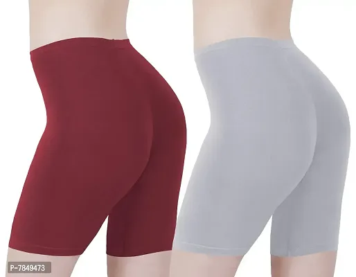Buy That Trendz Cotton Lycra Tight Fit Stretchable Cycling Shorts Women's | Shorties for Active wear/Exercise/Workout/Yoga/Gym/Cycle/Running Dark Skin Khaki Combo Pack of 2-thumb3