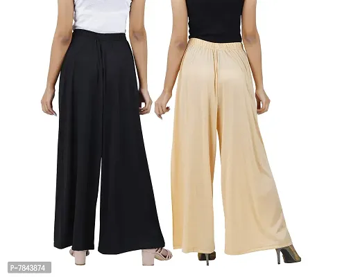 Buy That Trendz M to 6XL Cotton Viscose Loose Fit Flared Wide Leg Palazzo Pants for Women Maroon Grey Combo Pack of 2-thumb3