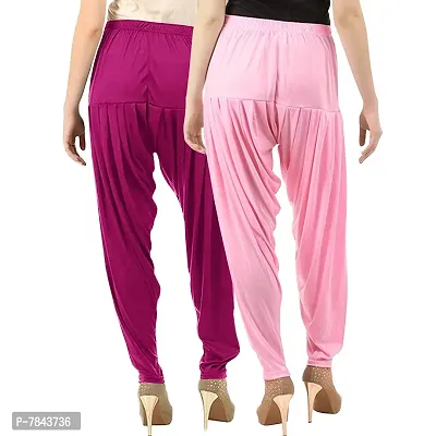 Buy That Trendz Women's Cotton Viscose Lycra Dhoti Patiyala Salwar Harem Bottoms Pants Purple Baby Pink-thumb3