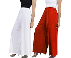 Buy That Trendz M to 6XL Cotton Viscose Loose Fit Flared Wide Leg Palazzo Pants for Women White Orange Combo Pack of 2-thumb1