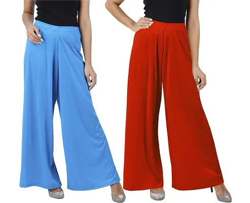Buy teej New Cream and Orange Flared Solid Rayon Palazzo Pants Combo Pack  at Amazon.in