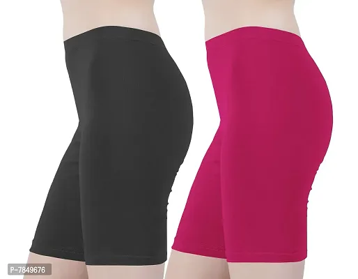 Buy That Trendz Cotton Lycra Tight Fit Stretchable Cycling Shorts Women's | Shorties for Active wear/Exercise/Workout/Yoga/Gym/Cycle/Running Dark Skin Khaki Combo Pack of 2-thumb2