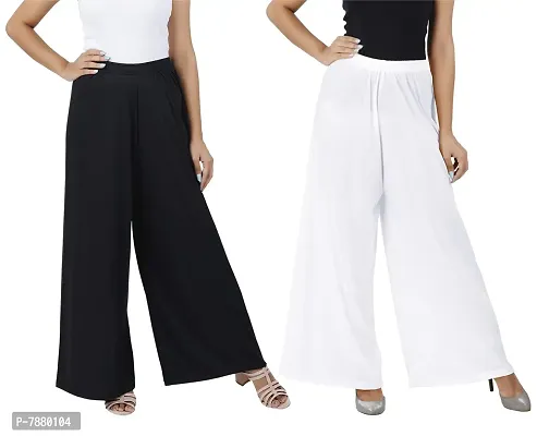 Buy That TrendzD84 M to 6XL Cotton Viscose Loose Fit Flared Wide Leg Palazzo Pants for Women Black White Combo Pack of 2 XXXX-Large-thumb0