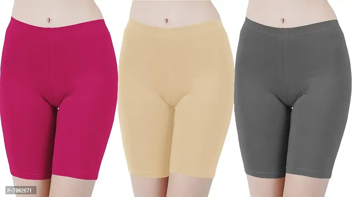 Buy That Trendz Cotton Lycra Tight Fit Stretchable Cycling Shorts Womens | Shorties for Active wear/Exercise/Workout/Yoga/Gym/Cycle/Running Rani Pink Light Skin Charcoal Combo Pack of 3