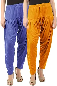 Buy That Trendz Cotton Viscose Lycra Dhoti Patiyala Salwar Relaxed Pants Combo Pack For Women, Mustard Lavender-thumb1