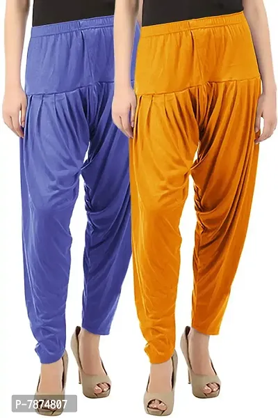 Buy That Trendz Cotton Viscose Lycra Dhoti Patiyala Salwar Relaxed Pants Combo Pack For Women, Mustard Lavender-thumb2