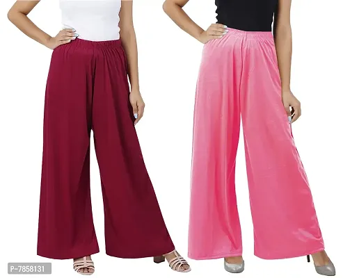 Buy That Trendz M to 4XL Cotton Viscose Loose Fit Flared Wide Leg Palazzo Pants for Women XXX-Large Combo Pack of 2 Maroon Rose-thumb0