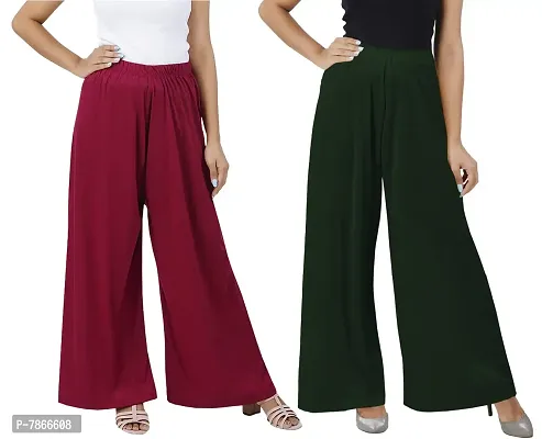 Buy That Trendz Womens M to 4XL Cotton Viscose Loose Fit Flared Wide Leg Palazzo Pants for Maroon Bottle Green 2 Pack Combo XX-Large-thumb0