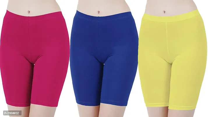 Buy That Trendz Cotton Tight Fit Lycra Stretchable Cycling Shorts Womens | Shorties for Active wear/Exercise/Workout/Yoga/Gym/Cycle/Running Rani Pink Light Skin Khaki Combo Pack of 3