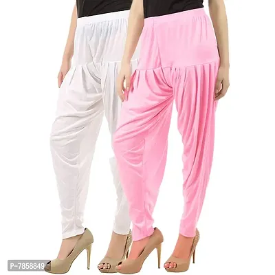 Buy That Trendz Women's Cotton Viscose Lycra Dhoti Patiyala Salwar Harem Bottoms Pants White Baby Pink