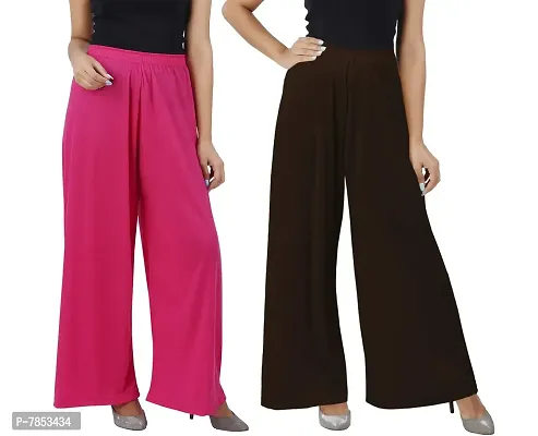 Buy That Trendz M to 6XL Cotton Viscose Loose Fit Flared Wide Leg Palazzo Pants for Women White Chocolate Brown Combo Pack of 2-thumb0