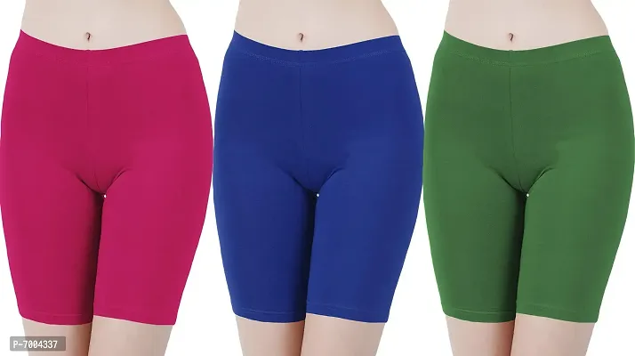 Buy That Trendz Cotton Lycra Tight Fit Stretchable Cycling Shorts Womens | Shorties for Active wear/Exercise/Workout/Yoga/Gym/Cycle/Running Rani Pink Royal Blue Jade Green Combo Pack of 3