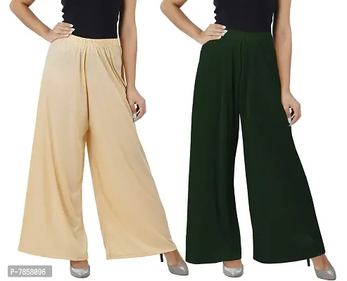 Buy That Trendz M to 6XL Cotton Viscose Loose Fit Flared Wide Leg Palazzo Pants for Women White Chocolate Brown Combo Pack of 2
