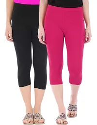 Buy That Trendz Womens Skinny Fit 3/4 Capris Leggings Pack of 2 Combo Black Rani Pink XXX-Large-thumb1