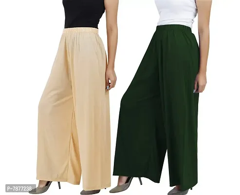 Buy That Trendz M to 6XL Cotton Viscose Loose Fit Flared Wide Leg Palazzo Pants for Women White Orange Combo Pack of 2-thumb2