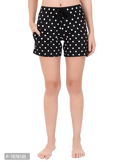 Buy That Trendz S to 3XL Cotton Printed Regular Lounge Night Shorts for Womens Ice Cream Grey Polka Dot Black Floral Leaf Black-thumb5