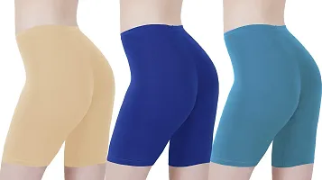Buy That Trendz Cotton Lycra Tight Fit Stretchable Cycling Shorts Womens|Shorties for Exercise/Workout/Yoga/Gym/Active wear Running Light Skin Royal Blue Turquoise Combo Pack of 3 XX-Large-thumb2