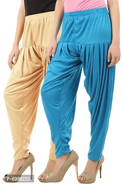 Buy That Trendz Women's Cotton Viscose Lycra Dhoti Patiyala Salwar Harem Bottoms Pants Light Skin Turquoise Combo Pack of 2