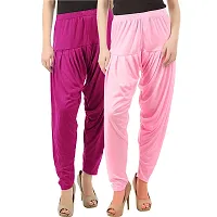 Buy That Trendz Women's Cotton Viscose Lycra Dhoti Patiyala Salwar Harem Bottoms Pants Purple Baby Pink-thumb1