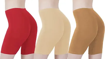 Buy That Trendz Cotton Tight Fit Lycra Stretchable Cycling Shorts Womens|Shorties for Exercise/Workout/Yoga/Gym/Cycle/Active wear Running Red Light Skin Dark Skin Combo Pack of 3 Large-thumb2