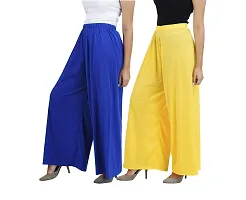 Buy That trendz Womens M to 6XL Cotton Viscose Loose Fit Flared Wide Leg Palazzo Pants for Royal Blue Yellow 2 Pack Combo Large-thumb1