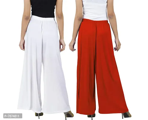 Buy That Trendz M to 6XL Cotton Viscose Loose Fit Flared Wide Leg Palazzo Pants for Women White Orange Combo Pack of 2-thumb3