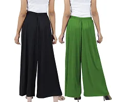 Buy That Trendz Womens M to 4XL Cotton Viscose Loose Fit Flared Wide Leg Palazzo Pants for Black Jade Green 2 Pack Combo Medium-thumb2