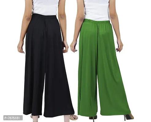 Buy That Trendz Womens M to 4XL Cotton Viscose Loose Fit Flared Wide Leg Palazzo Pants for Black Jade Green 2 Pack Combo Medium-thumb3