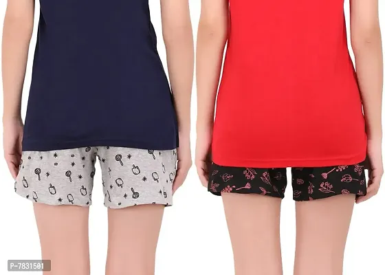 Buy That Trendz S to 3XL Cotton Printed Regular Lounge Night Shorts for Womens Ice Cream Grey Polka Dot Black-thumb3