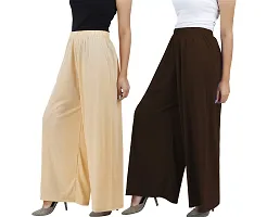 Buy That Trendz M to 6XL Cotton Viscose Loose Fit Flared Wide Leg Palazzo Pants for Women White Orange Combo Pack of 2-thumb1