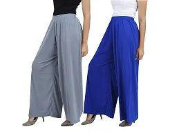 Buy That trendz Womens M to 6XL Cotton Viscose Loose Fit Flared Wide Leg Palazzo Pants for Grey Royal Blue 2 Pack Combo Medium-thumb1