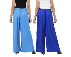 Buy That trendz Womens M to 6XL Cotton Viscose Loose Fit Flared Wide Leg Palazzo Pants for Turquoise Royal Blue 2 Pack Combo XX-Large-thumb2