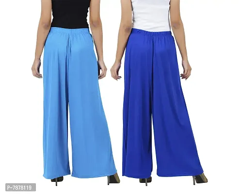 Buy That trendz Womens M to 6XL Cotton Viscose Loose Fit Flared Wide Leg Palazzo Pants for Turquoise Royal Blue 2 Pack Combo XX-Large-thumb3