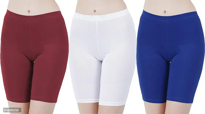 Buy That Trendz Cotton Lycra Tight Fit Stretchable Cycling Shorts Womens | Shorties for Active wear/Exercise/Workout/Yoga/Gym/Cycle/Running Maroon White Royal Blue Combo Pack of 3