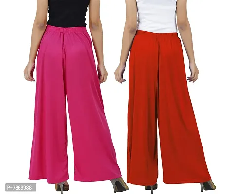 Buy That Trendz M to 6XL Cotton Viscose Loose Fit Flared Wide Leg Palazzo Pants for Women White Orange Combo Pack of 2-thumb3