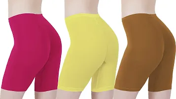 Buy That Trendz Cotton Tight Fit Lycra Stretchable Cycling Shorts Womens | Shorties for Active wear/Workout/Yoga/Gym/Cycle/Running Rani Pink Lemon Yellow Khaki Combo Pack of 3 XXX-Large-thumb2