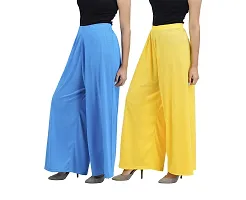 Buy That trendz Womens M to 6XL Cotton Viscose Loose Fit Flared Wide Leg Palazzo Pants for Turquoise Yellow 2 Pack Combo Medium-thumb1