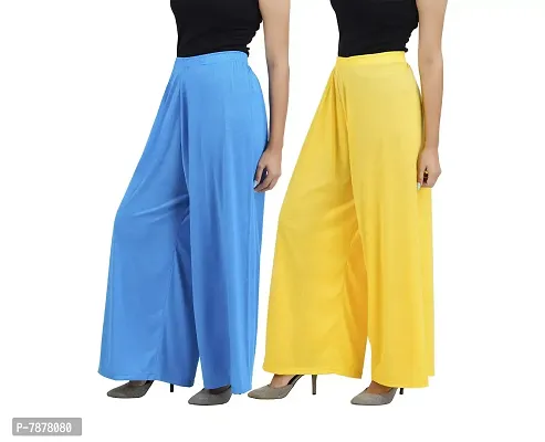 Buy That trendz Womens M to 6XL Cotton Viscose Loose Fit Flared Wide Leg Palazzo Pants for Turquoise Yellow 2 Pack Combo Medium-thumb2