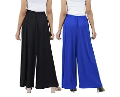 Buy That trendz Womens M to 6XL Cotton Viscose Loose Fit Flared Wide Leg Palazzo Pants for Black Royal Blue 2 Pack Combo XX-Large-thumb2