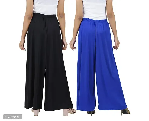 Buy That trendz Womens M to 6XL Cotton Viscose Loose Fit Flared Wide Leg Palazzo Pants for Black Royal Blue 2 Pack Combo XX-Large-thumb3