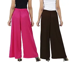 Buy That Trendz M to 6XL Cotton Viscose Loose Fit Flared Wide Leg Palazzo Pants for Women White Chocolate Brown Combo Pack of 2-thumb2
