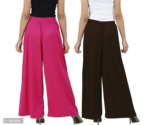 Buy That Trendz M to 6XL Cotton Viscose Loose Fit Flared Wide Leg Palazzo Pants for Women White Chocolate Brown Combo Pack of 2-thumb3